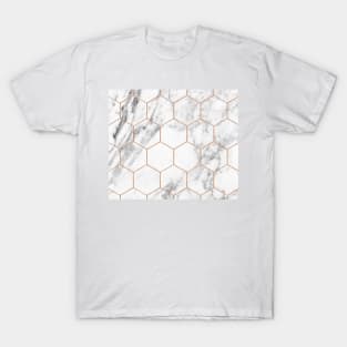 White marble with rose gold geometric beehive T-Shirt